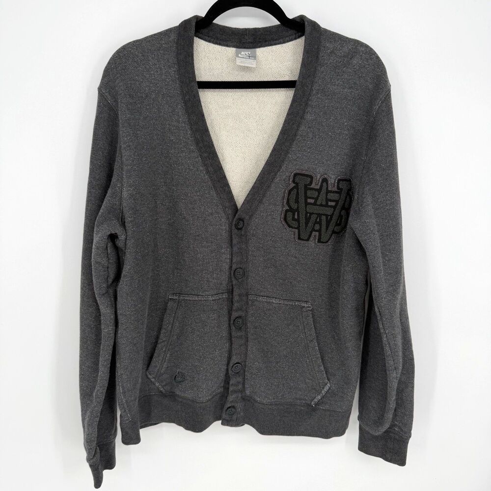 Nike Sportswear Sweatshirt Cardigan Men's Large Gray Logo Patch Varsity Academic